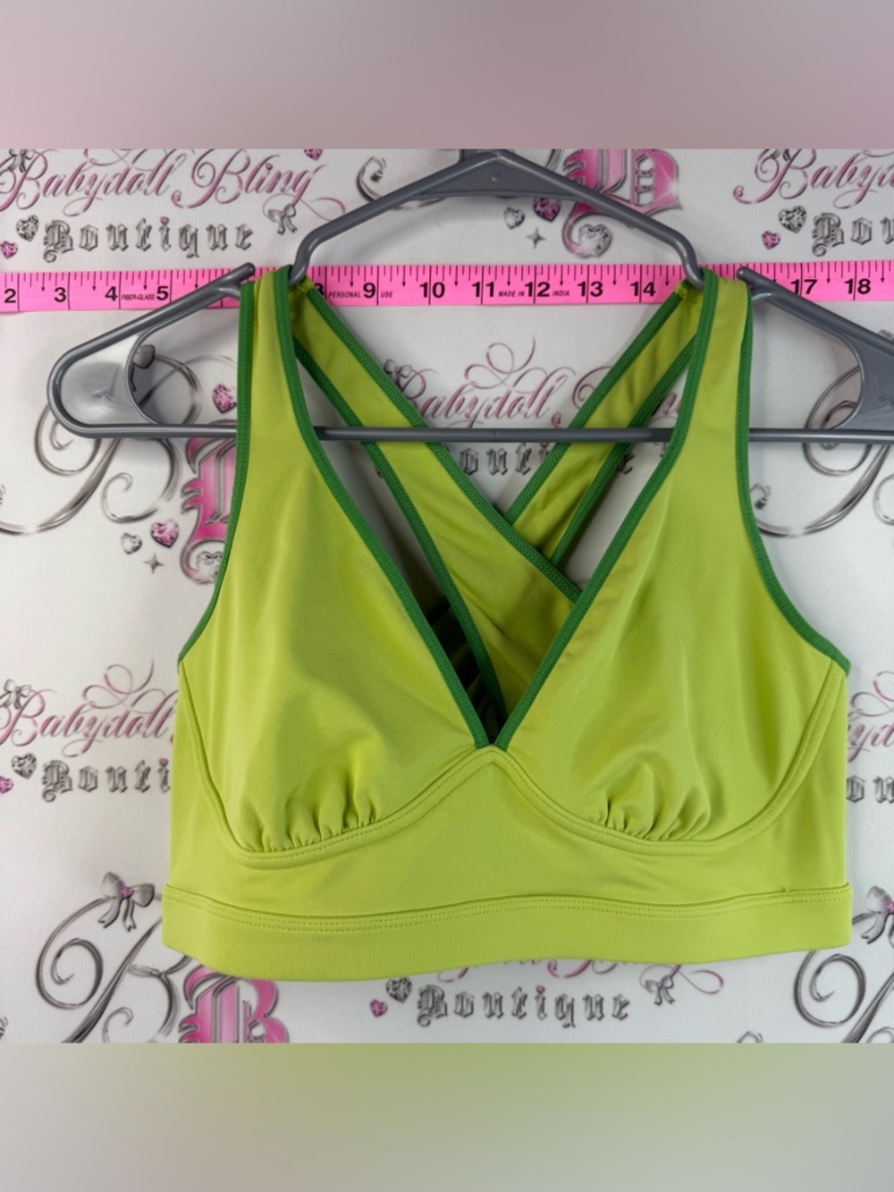 Columbia Cross-Back Sports Bra Lime Green with Dark Green Trim